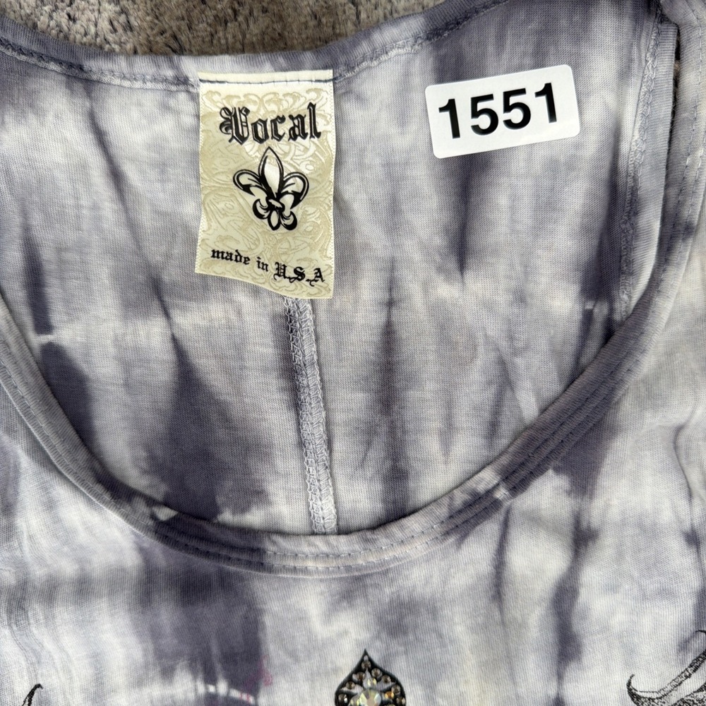 Vocal Gray Tie Dye Embellished Cross Pink Rose Tunic Dress Sleeveless USA Medium - Picture 3 of 8